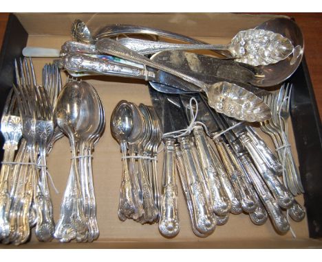 An early 20th century six place setting canteen of silver plated cutlery in the Kings pattern (incomplete) together with simi