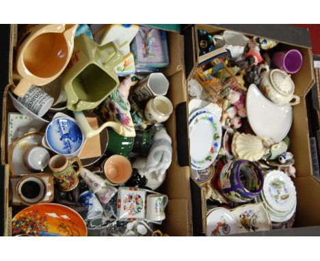 Two boxes of miscellaneous items to include; Wade Teacher's Scotch Whisky water jug, Old Tupton ware ornaments etc 