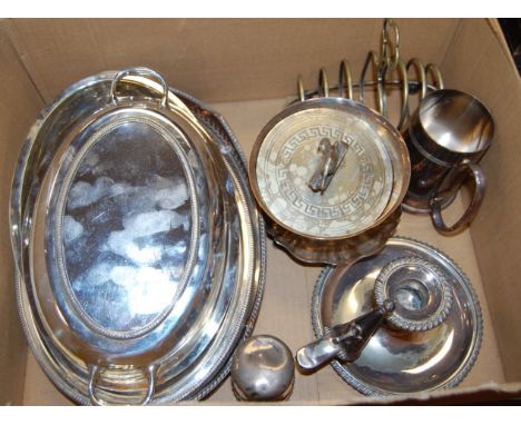 A small collection of silver and silver plated wares to include cut glass silver topped dressing table jar, 19th century silv