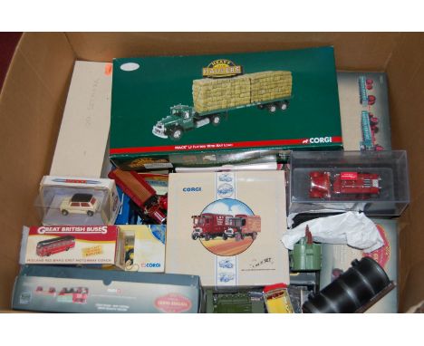 A large box of mixed loose and boxed modern issue diecast to include Corgi Famous Hauliers around Britain, Corgi Heavy Hauler