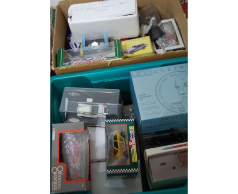 Two boxes of mixed modern issue diecast to include Corgi classics, Vangards, EFE, Atlas editions, and others
