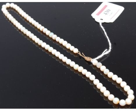 A beaded opal necklace having 14ct gold clasp, 46cm
