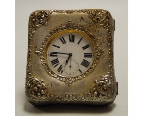 An Edwardian nickel cased Goliath pocket watch, having enamelled dial with Roman numerals and subsidiary seconds dial, in sil