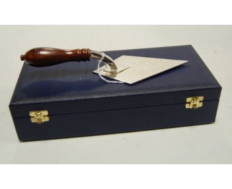 A modern silver presentation trowel presented to the Matsuzatco Corporation to commemorate the topping out of St Edmunds Ladi