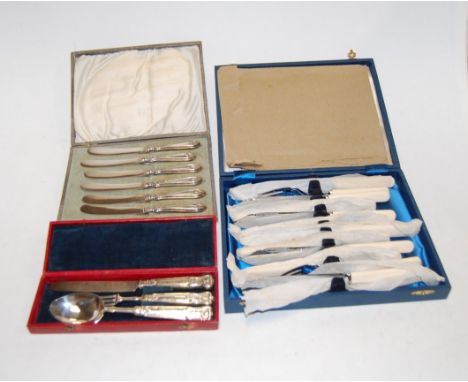 A George IV silver three piece christening set to include knife, fork and spoon, the knife with silver blade, Birmingham 1826