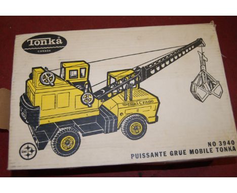 Tonka Large Scale No.3940 Mighty Tonka Mobile Crane, finished in pressed steel, in yellow and black, in the original all card