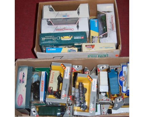 Two boxes of mixed modern issue diecast to include Corgi Classics Connoisseur Collection, Corgi Original Omnibus, Vintage Glo