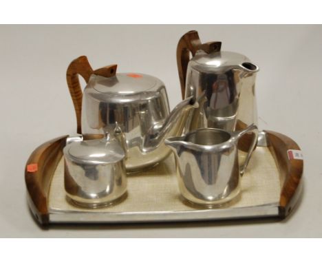 A piquet ware four piece tea/coffee service on tray