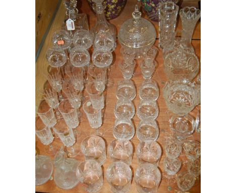 A large collection of assorted cut glassware, to include; Edinburgh Crystal decanter and stopper, French champagne flutes, wh