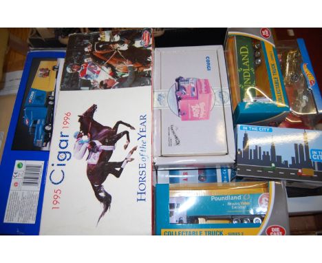 A box of mixed modern issue diecast to include Corgi, HotWheels, Corgi Classics and others, examples to include a limited edi