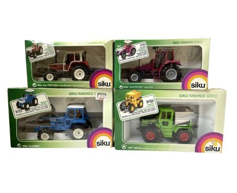 Four boxed 1:32 scale Siku die-cast tractor models, to include: - Steyr 9094 - Ford 8830 - Deutz-Fun-Trac  - MB-Trac 800