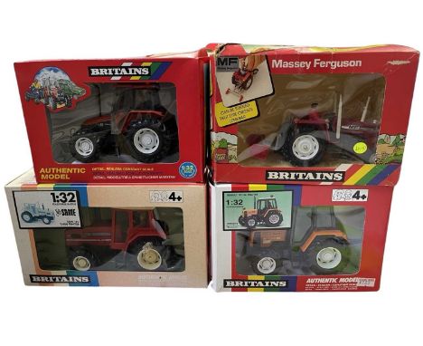 Four boxed Britains 1:32 tractor models, to include: - Massey Ferguson 9514 - Fiat L85 9489 - Same 170 Turbo Tractor - Renaul