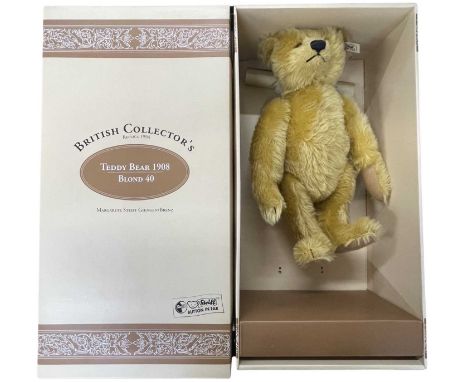 A boxed limited edition Steiff British Collector's 1908 Replica Blond 40 Teddy Bear, with certificate. Number 00681 / 3000Als
