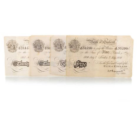 INTERESTING GROUP OF WWII GERMAN COUNTERFEIT BANKNOTES OPERATION BERNHARD, comprising white five pounds and ten pounds, both 