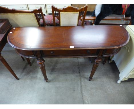 An inlaid mahogany demi- lune console table 