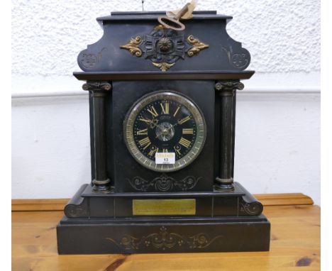 Early 20th century black slate mantel clock, JW Benson, Ludgate Hill, London, with dedicated plaque from 1932