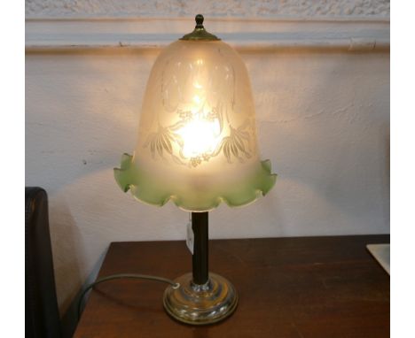 Desk light with etched and coloured shade, height 44 cm 