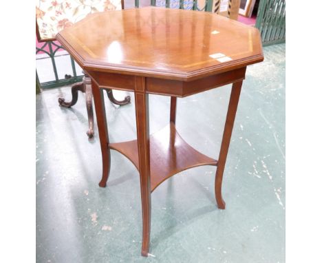 Edwardian inlaid mahogany octagonal occasional table with low shelf.  Height 73 cm, width 56 cm, depth 56 cm