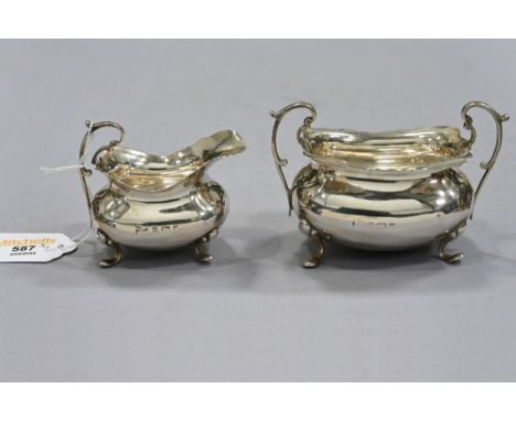 Birmingham silver jug and sugar basin, marks rubbed 