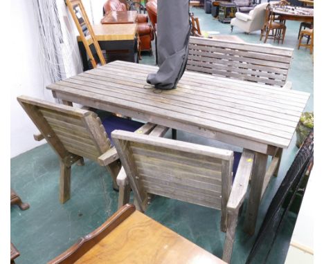 Garden table, two chairs and bench, table height 75 cm, length 180 cm, width 85 cm