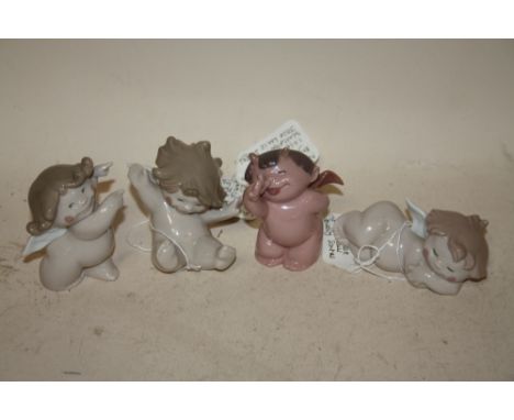 THREE SMALL NAO FIGURES OF CHERUBS, TOGETHER WITH A NAO DEMON FIGURE A/F (4)  