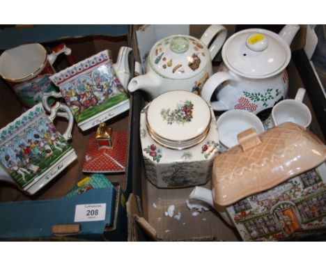 A SADLER THREE PIECE TEA SERVICE TOGETHER WITH SADLER NOVELTY TEA POTS ETC.