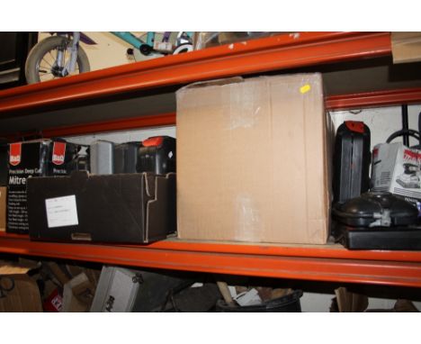A MIXTURE OF TOOLS AND ELECTRICALS TO INCLUDE CASED EXAMPLES, MITRE SAW ETC A/F