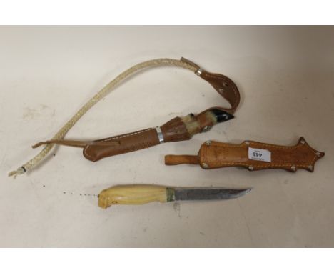 A TAXIDERMY HOOF HANDLED WHIP A/F TOGETHER WITH A J.MARTTIINI OF FINLAND KNIFE