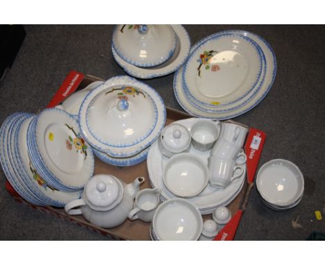 TWO TRAYS OF ASSORTED CERAMICS AND CHINA TO INCLUDE AJ WILKINSON DINNERWARE
