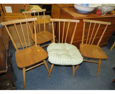 A SET OF 4 VINTAGE STICK BACK ERCOL STYLE CHAIRS