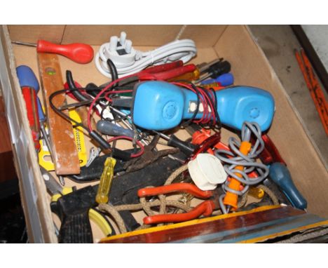 A SMALL BOX OF TOOLS ETC