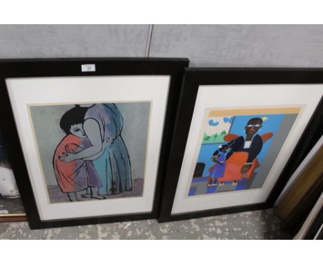 A COLLECTION OF PRINTS TO INCLUDE AN 'ART ACTION AUCTION' PRINT, MODERNIST FIGURATIVE PRINT, AN UNFRAMED ARTIST'S PROOF TOM F