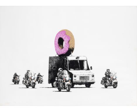 Banksy (born 1974)Donuts (Strawberry), 2009 signed and numbered 221/299 in pink crayonscreenprint in colours55.5 x 75.5cm (21