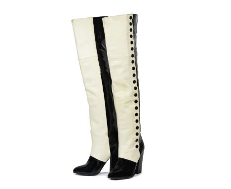 Shingai Shoniwa / ChanelA Pair of Black and White Thigh High Boots, 1990swhite kid leather and black patent leather, twenty-o