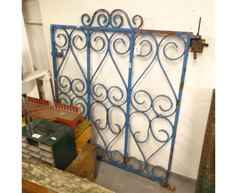A painted wrought-iron scrolled garden gate, W86cm, H93cm 