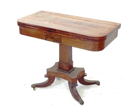 A Regency mahogany fold over card table, W91cm, H73cm, D45cm 
