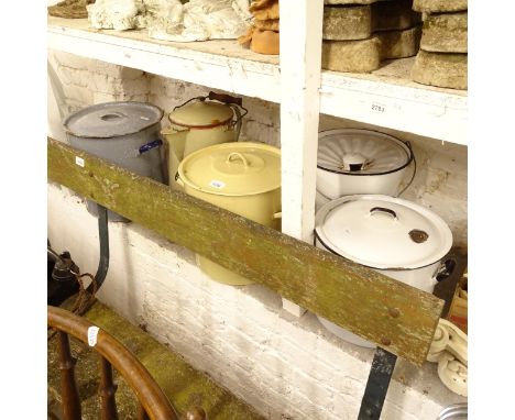 5 various Vintage enamel bread bins, slop bucket etc 