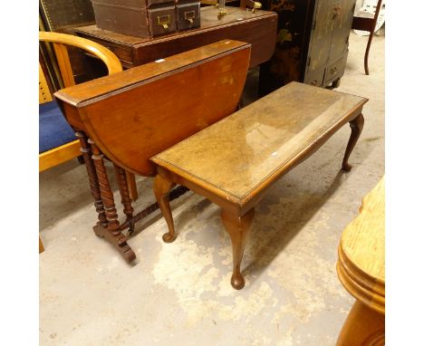 A Victorian mahogany Sutherland table, on ring turned legs, W90cm, and a walnut rectangular glass-top coffee table, W109cm 