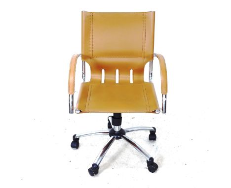 A modern chrome swivel adjustable desk chair 