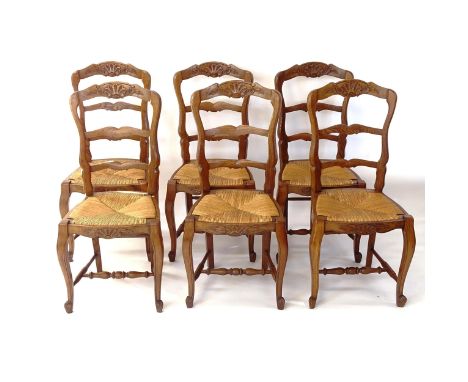 A set of 6 French rush-seat ladder-back dining chairs 