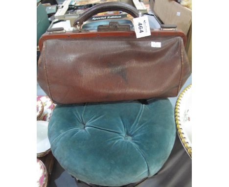 Vintage leather gladstone type bag, together with Victorian style small circular low upholstered stool. (2)(B.P. 24% incl. VA