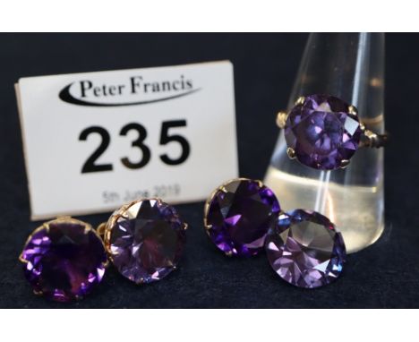 14ct gold gem set ring and earrings. (B.P. 24% incl. VAT)
