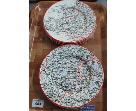 Set of six unusual French porcelain 'Luneville' Le Tour de France '59 map plates. (6)(B.P. 24% incl. VAT) CONDITION REPORT: 2