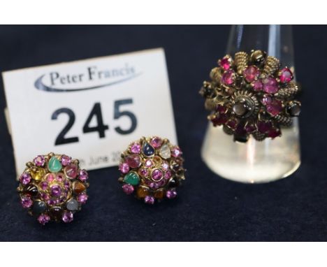 14ct gold multi gem set ring and earrings. (B.P. 24% incl. VAT) 