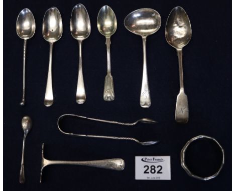 Assorted silver and other small spoons, napkin ring etc. (B.P. 24% incl. VAT)