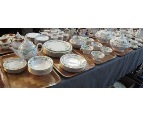 Eight trays of Royal Worcester fine bone china 'Arcadia' design dinner, coffee and teaware to include; lidded tureens, plates