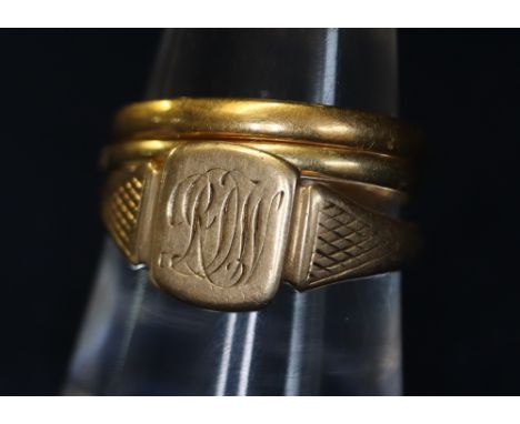 22ct gold ring, 9ct gold ring and an unmarked ring. (B.P. 24% incl. VAT) CONDITION REPORT: 22 ct gold ring: 2.2g approx. 9 ct