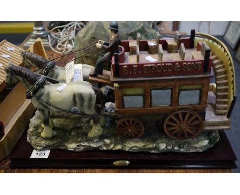 Italian ceramic model of a two horse-drawn tram, on wooden platform base. 48 cm long approx. (B.P. 24% incl. VAT)