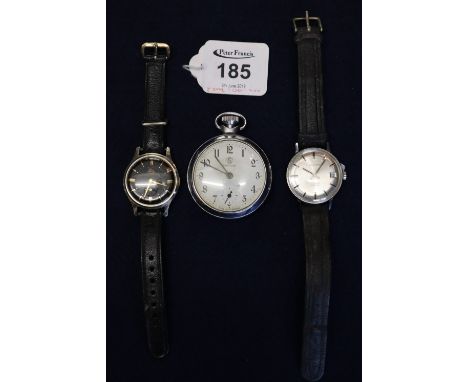 Vintage design steel Excalibur 17 jewel gentleman's watch with date aperture, a gold plated Smith's Empire black faced gentle