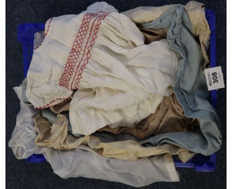 Small collection of vintage children's clothing to include; three gathered embroidered smock dresses in varying colours, a bl